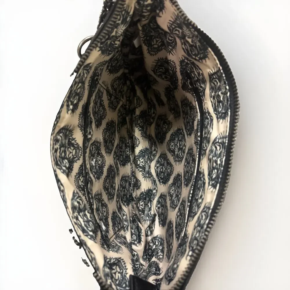 Ed Hardy Women's Black Leather Shoulder Bag W Rhinestones Rare Sample Bag New